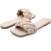 imageGreatonu Braided Flat Sandals for Women Square Open Toe Slide Sandals Summer Slip On Casual Woven SandalsNude