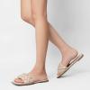 imageGreatonu Braided Flat Sandals for Women Square Open Toe Slide Sandals Summer Slip On Casual Woven SandalsNude