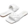 imageGreatonu Braided Flat Sandals for Women Square Open Toe Slide Sandals Summer Slip On Casual Woven SandalsWhite