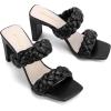 imageGreatonu Braided Sandals for Women Square Toe Block Heeled Sandals Two Strappy Mule Dress ShoesBlack