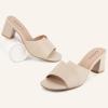 imageGreatonu Heeled Sandals Square Toe Sandals Slip On Fashion Wedding Chunky Block Mule Heels for WomenBeige