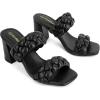 imageGreatonu Womens Braided Heeled Sandals Square Open Toe Summer Heels Slip On Dressy Sandals with Chunky Heel 335 InchBlack