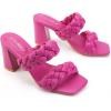 imageGreatonu Womens Braided Heeled Sandals Square Open Toe Summer Heels Slip On Dressy Sandals with Chunky Heel 335 InchHot Pink