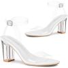 imageGreatonu Womens Clear Chunky Heels Sandals Open Toe Ankel Strap Block Heel Sandal for Women Dressy Party Wedding Shoes Transparent High Heels Sandals PumpsWhite