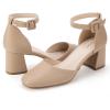imageGreatonu Womens Closed Toe Ankle Strap 25 inch Low Block Heels Dress Wedding Party Pumps ShoesNude