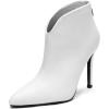 imageGreatonu Womens High Heel Boots Sexy Stiletto V Shape Pointy Toe Ankle BootiesWhite