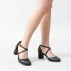 imageGreatonu Womens Low Block Heeled Dress Pumps Closed Round Toe Cross Strap Wedding Bridal Party Office Shoes 25 InchBlack Pu