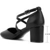 imageGreatonu Womens Low Block Heeled Dress Pumps Closed Round Toe Cross Strap Wedding Bridal Party Office Shoes 25 InchBlack Pu