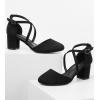 imageGreatonu Womens Low Block Heeled Dress Pumps Closed Round Toe Cross Strap Wedding Bridal Party Office Shoes 25 InchBlack Suede