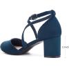 imageGreatonu Womens Low Block Heeled Dress Pumps Closed Round Toe Cross Strap Wedding Bridal Party Office Shoes 25 InchBlue