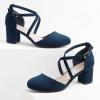 imageGreatonu Womens Low Block Heeled Dress Pumps Closed Round Toe Cross Strap Wedding Bridal Party Office Shoes 25 InchBlue