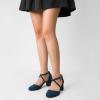 imageGreatonu Womens Low Block Heeled Dress Pumps Closed Round Toe Cross Strap Wedding Bridal Party Office Shoes 25 InchBlue
