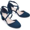 imageGreatonu Womens Low Block Heeled Dress Pumps Closed Round Toe Cross Strap Wedding Bridal Party Office Shoes 25 InchBlue