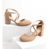 imageGreatonu Womens Low Block Heeled Dress Pumps Closed Round Toe Cross Strap Wedding Bridal Party Office Shoes 25 InchNude Pu