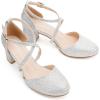 imageGreatonu Womens Low Block Heeled Dress Pumps Closed Round Toe Cross Strap Wedding Bridal Party Office Shoes 25 InchSliver Glitter