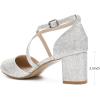 imageGreatonu Womens Low Block Heeled Dress Pumps Closed Round Toe Cross Strap Wedding Bridal Party Office Shoes 25 InchSliver Glitter