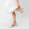 imageGreatonu Womens Low Block Heeled Dress Pumps Closed Round Toe Cross Strap Wedding Bridal Party Office Shoes 25 InchSliver Glitter