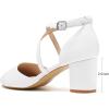 imageGreatonu Womens Low Block Heeled Dress Pumps Closed Round Toe Cross Strap Wedding Bridal Party Office Shoes 25 InchWhite Pu