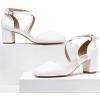 imageGreatonu Womens Low Block Heeled Dress Pumps Closed Round Toe Cross Strap Wedding Bridal Party Office Shoes 25 InchWhite Pu