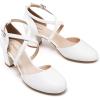 imageGreatonu Womens Low Block Heeled Dress Pumps Closed Round Toe Cross Strap Wedding Bridal Party Office Shoes 25 InchWhite Pu