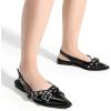 imageGreatonu Womens Slingback Flats Buckle Pointed Closed Toe Flat Shoes Comfortable Low Block Heel Mary Jane Casual Party Dressy ShoesBlack Patent Cross Strap