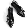 imageGreatonu Womens Slingback Flats Buckle Pointed Closed Toe Flat Shoes Comfortable Low Block Heel Mary Jane Casual Party Dressy ShoesBlack Patent Cross Strap