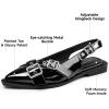 imageGreatonu Womens Slingback Flats Buckle Pointed Closed Toe Flat Shoes Comfortable Low Block Heel Mary Jane Casual Party Dressy ShoesBlack Patent Cross Strap