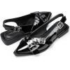 imageGreatonu Womens Slingback Flats Buckle Pointed Closed Toe Flat Shoes Comfortable Low Block Heel Mary Jane Casual Party Dressy ShoesBlack Patent Cross Strap