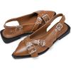 imageGreatonu Womens Slingback Flats Buckle Pointed Closed Toe Flat Shoes Comfortable Low Block Heel Mary Jane Casual Party Dressy ShoesBrown Pu Cross Strap