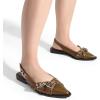 imageGreatonu Womens Slingback Flats Buckle Pointed Closed Toe Flat Shoes Comfortable Low Block Heel Mary Jane Casual Party Dressy ShoesBrown Pu Cross Strap