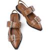 imageGreatonu Womens Slingback Flats Buckle Pointed Closed Toe Flat Shoes Comfortable Low Block Heel Mary Jane Casual Party Dressy ShoesBrown Pu Mary Jane