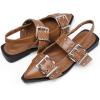 imageGreatonu Womens Slingback Flats Buckle Pointed Closed Toe Flat Shoes Comfortable Low Block Heel Mary Jane Casual Party Dressy ShoesBrown Pu Mary Jane