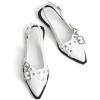 imageGreatonu Womens Slingback Flats Buckle Pointed Closed Toe Flat Shoes Comfortable Low Block Heel Mary Jane Casual Party Dressy ShoesWhite Patent Cross Strap