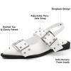 imageGreatonu Womens Slingback Flats Buckle Pointed Closed Toe Flat Shoes Comfortable Low Block Heel Mary Jane Casual Party Dressy ShoesWhite Patent Mary Jane