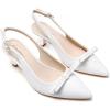 imageGreatonu Womens Slingback Kitten Heel Pointed Toe Dress Pumps ShoesWhitebow Tie