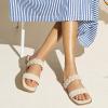 imageGreatonu Womens Square Toe Braided Flat Sandals Dressy Summer Open Toe Slides Sandals for Women 2025 Strappy Slip On Woven SandalsBeige2