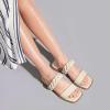 imageGreatonu Womens Square Toe Braided Flat Sandals Dressy Summer Open Toe Slides Sandals for Women 2025 Strappy Slip On Woven SandalsBeige2
