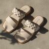 imageGreatonu Womens Square Toe Braided Flat Sandals Dressy Summer Open Toe Slides Sandals for Women 2025 Strappy Slip On Woven SandalsBeige2