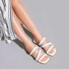 imageGreatonu Womens Square Toe Braided Flat Sandals Dressy Summer Open Toe Slides Sandals for Women 2025 Strappy Slip On Woven SandalsWhite