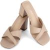imageGreatonu Womens Square Toe Summer Heels Mules Cross Strap Slip on 25 Inch kitten Heeled SandalsBeige Block Heel
