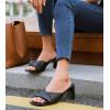 imageGreatonu Womens Square Toe Summer Heels Mules Cross Strap Slip on 25 Inch kitten Heeled SandalsBlack Quilted 2