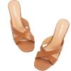 imageGreatonu Womens Square Toe Summer Heels Mules Cross Strap Slip on 25 Inch kitten Heeled SandalsCamel Pu