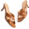 imageGreatonu Womens Square Toe Summer Heels Mules Cross Strap Slip on 25 Inch kitten Heeled SandalsCamel Pu