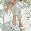 imageGreatonu Womens Square Toe Summer Heels Mules Cross Strap Slip on 25 Inch kitten Heeled SandalsWhite