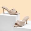 imageGreatonu Womens Square Toe heels Open Toe Slipon Sandals Heeled MulesNude