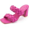 imageGreatonu Womens Braided Heeled Sandals Square Open Toe Summer Heels Slip On Dressy Sandals with Chunky Heel 335 InchHot Pink