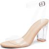 imageGreatonu Womens Clear Chunky Heels Sandals Open Toe Ankel Strap Block Heel Sandal for Women Dressy Party Wedding Shoes Transparent High Heels Sandals PumpsBeige