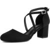 imageGreatonu Womens Low Block Heeled Dress Pumps Closed Round Toe Cross Strap Wedding Bridal Party Office Shoes 25 InchBlack Suede