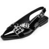 imageGreatonu Womens Slingback Flats Buckle Pointed Closed Toe Flat Shoes Comfortable Low Block Heel Mary Jane Casual Party Dressy ShoesBlack Patent Cross Strap