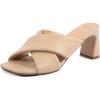 imageGreatonu Womens Square Toe Summer Heels Mules Cross Strap Slip on 25 Inch kitten Heeled SandalsBeige Qulited